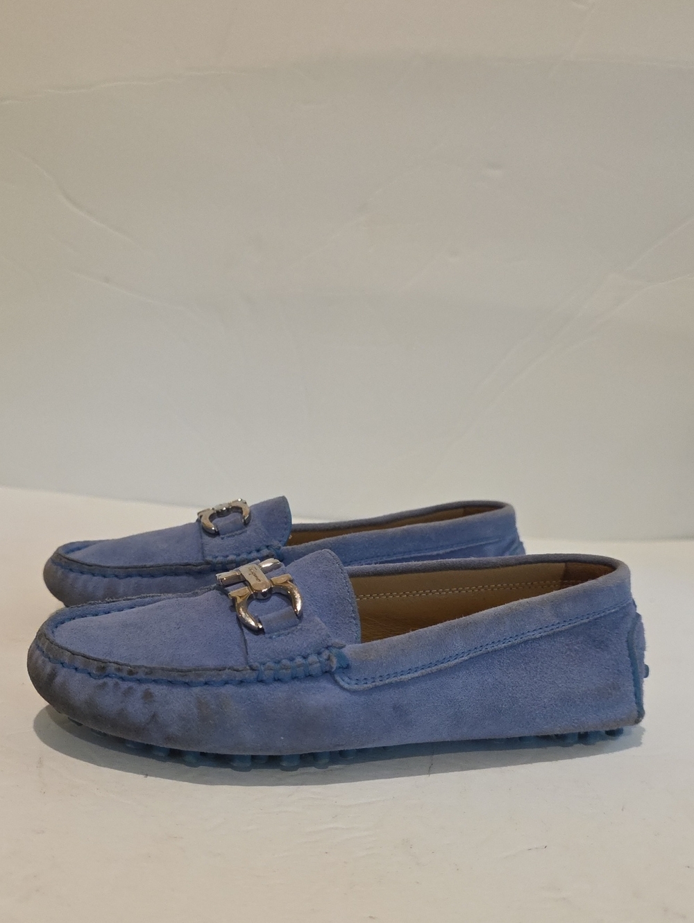 Salvatore Ferragamo Light Blue Suede Kids Moccasins Dress Shoes Loafer 28